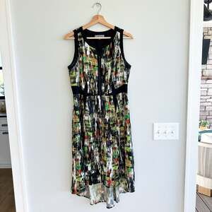 Classiques Entier Silk Blend Sleeveless High Low Dress Black Green 10